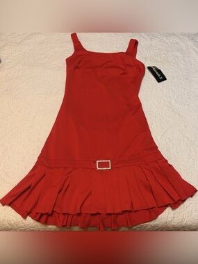 Vintage Hannah S Y2K Red Open Back Drop Waist Pleated Mini Dress-NWT-Size 10